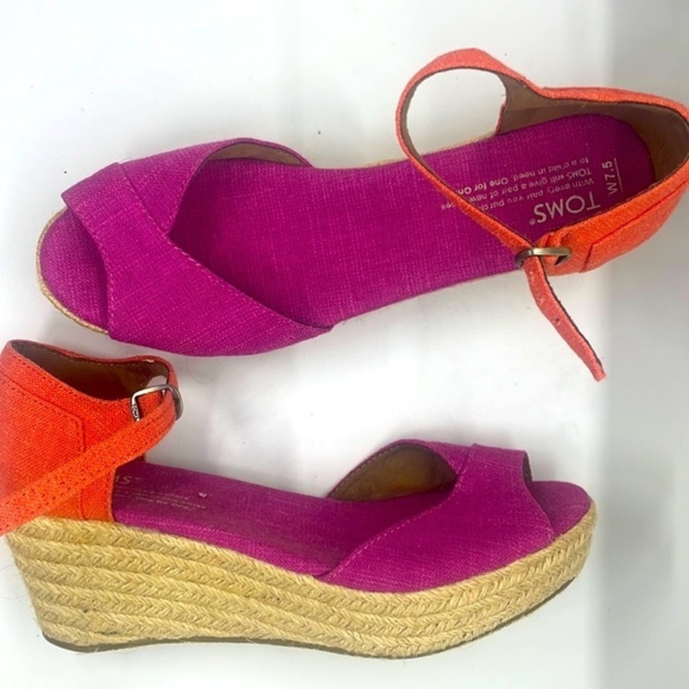Toms shoes size 7.5 orange vibrant pink softgirl balletcore platform espadrille